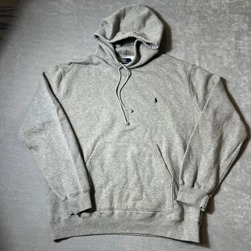 Polo Ralph Lauren Mens XL Heather Gray Fleece Pullover Hoodie Navy Pony Logo - Picture 1 of 6